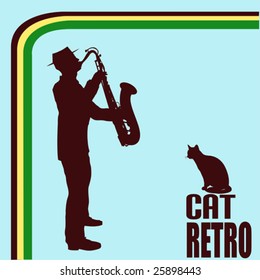 Sax Cool Cat Retro Background