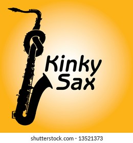 A sax with a knot in it with the words Kinky Sax next to it