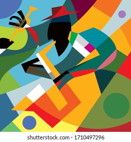 Sax Player, Abstract Cubic Jazz Band (vector Art)