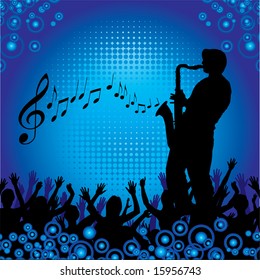 A sax player performs for an audience