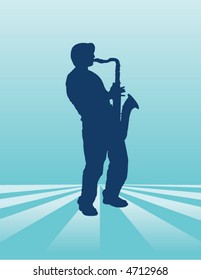 A sax player plays on an ethereal background