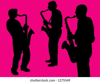 Sax Players on Pink Background