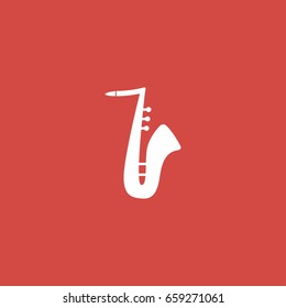 Saxaphone Icon. Sign Design. Red Background