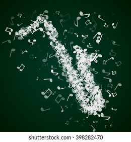 Saxaphone made from various music notes with different opacities