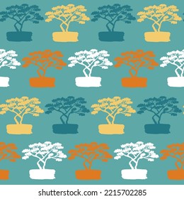 Saxaul on emerald background, decorative seamless pattern with desert tree for textile and decoration, vector illustration