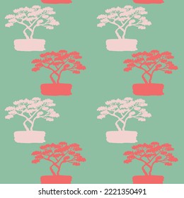 Saxaul on emerald background, decorative seamless pattern with desert tree