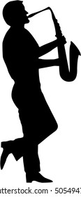 Saxman playing the blues. Silhouette vector