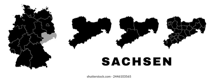 Saxony map, German state. Germany administrative division, regions and boroughs, amt and municipalities.