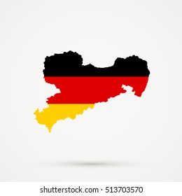 Saxony map in Germany flag colors, editable vector.
