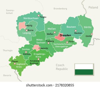 Saxony regions map in Germany. Vector illustration