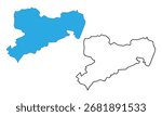Saxony state map, Germany. Map with detailed outlines and blue silhouettes