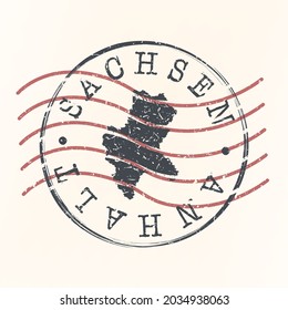 Saxony-Anhalt, Germany Stamp Map Postal. Silhouette. Passport Round Design. Vector Icon. Design Retro Travel National Symbol.