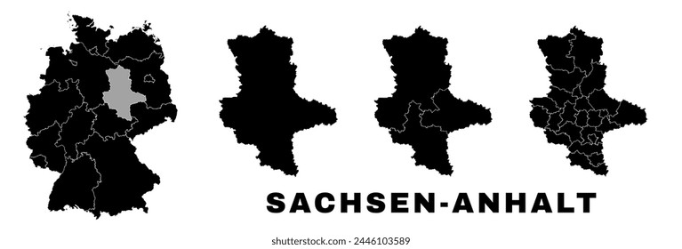 Saxony-Anhalt map, German state. Germany administrative division, regions and boroughs, amt and municipalities.