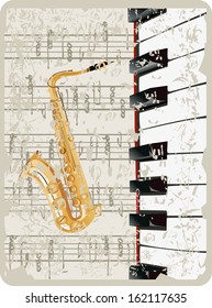 saxophon piano  on old paper sheet background
