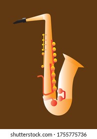 saxophone 3d illustration vector, isolated on brown