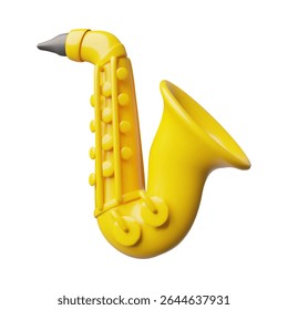 Ícone de estilo plástico 3D Saxofone. Sax de ouro profissional. Vento de instrumento de música de sopro de sopro realístico ilustração de renderização isolada. Renderizar jazz ou blues, orquestra sinfônica dispositivo de som