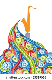 Saxophone in abstract collage. Format A4. Vector illustration. Isolated groups and layers. Global colors.
