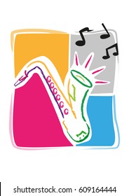 Saxophone Abstract Contemporary illustration. Editable Clip Art.