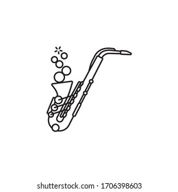 Saxophone blowing bubbles vector line icon. Jazz music outline symbol.