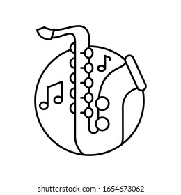 Saxophone in circle icon. Simple line, outline vector elements of musical instrument icons for ui and ux, website or mobile application