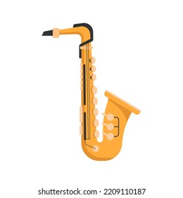 Saxophone classical and jazz musical instruments. Isolated wind mouthpiece for playing songs and performing blues compositions. Vector in flat cartoon style