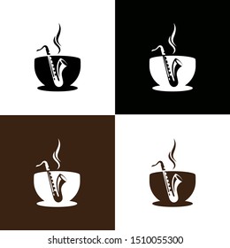 saxophone and coffee vector logo template