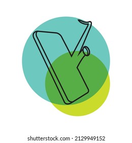 saxophone coming out from mobile icon line vector art