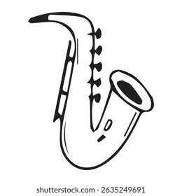 saxophone doodle, editable black and white vector