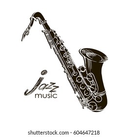 Saxophone Doodle, Hand Drawn Sketch, Vector Illustration.