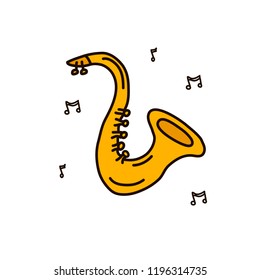 Saxophone in doodle style. Vector illustration on white background.