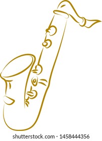 Saxophone drawing, illustration, vector on white background.