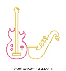 saxophone and electric guitar musical instruments vector illustration design