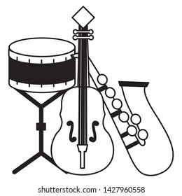 saxophone fiddle and drum instrument festival music vector illustration