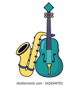 saxophone and fiddle festival music poster vector illustration