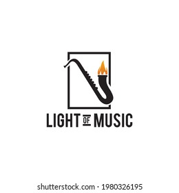 Saxophone fire logo design vector template