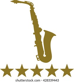 Saxophone with five golden stars