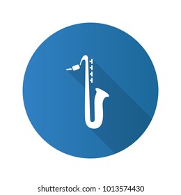 Saxophone flat design long shadow glyph icon. Sax. Vector silhouette illustration