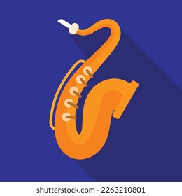 Icono plano saxofónico ilustración vectorial aislada en fondo azul