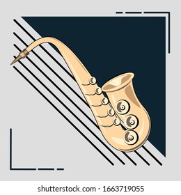 Saxophone flache Ikone und Windmusik Instrument, Nahaufnahme, Vektorillustration-Grafik, ein buntes, solides Muster auf Streifen und weißem Hintergrund, eps10.