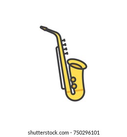 Saxophone flat line colored icon.