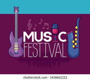 saxophone guitar microphone festival music poster vector illustration