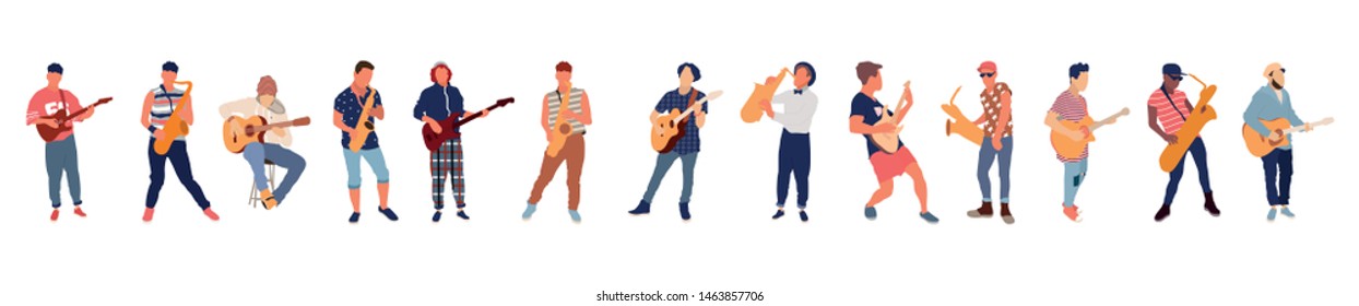 Saxophone and guitar player. Isolated flat illustration set - Vector