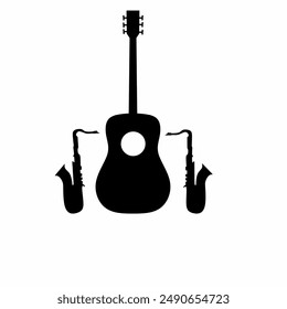 Saxophone and guitar silhouettes with empty areas, suitable for national music day events