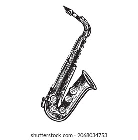Saxophone hand drawn vector illustration.