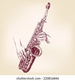 saxophone hand drawn vector llustration realistic sketch