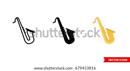 Saxophone icon of 3 types: color, black and white, outline. Isolated vector sign symbol.