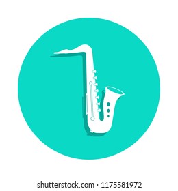 saxophone icon in badge style. One of Music Instruments collection icon can be used for UI, UX