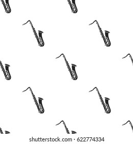 Saxophone icon in black style isolated on white background. Musical instruments pattern stock vector illustration