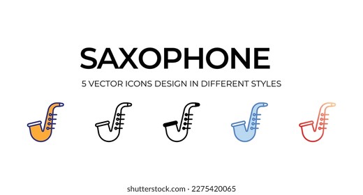 saxophone Icon Design in Five style with Editable Stroke. Line, Solid, Flat Line, Duo Tone Color, and Color Gradient Line. Suitable for Web Page, Mobile App, UI, UX and GUI design.
