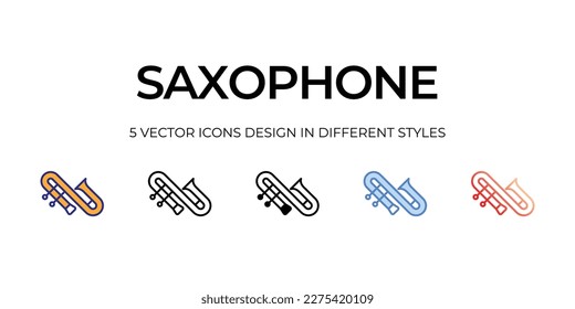saxophone Icon Design in Five style with Editable Stroke. Line, Solid, Flat Line, Duo Tone Color, and Color Gradient Line. Suitable for Web Page, Mobile App, UI, UX and GUI design.